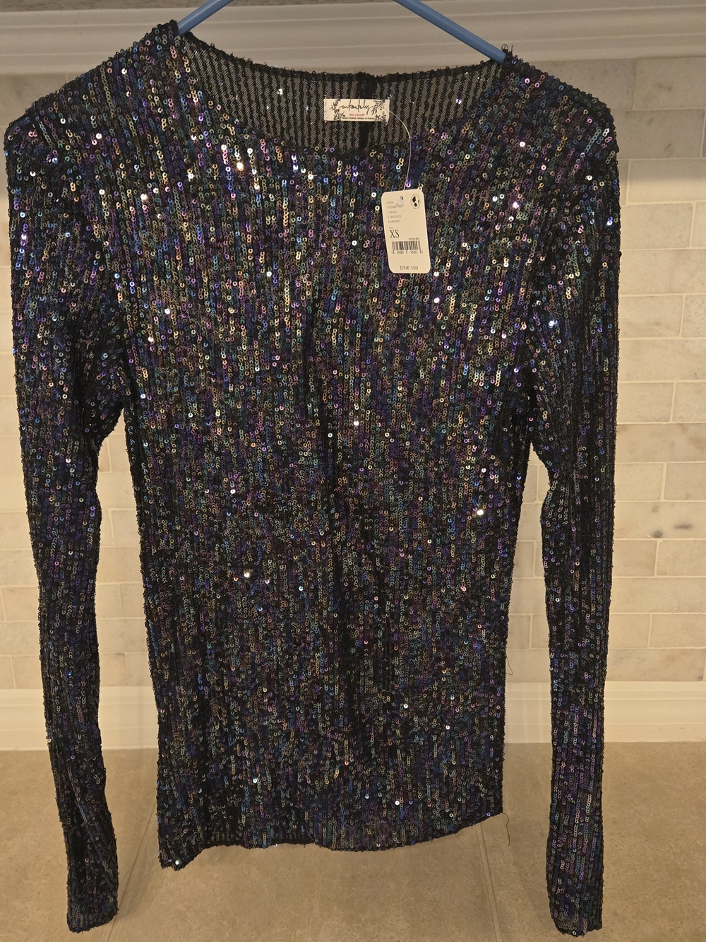 Intimately By Free People Sequin Ribbed Long-Sleeve Top - Iridescent Black